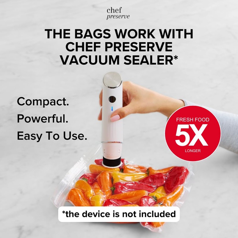 Chef Preserve Reusable Vacuum Sealer Bags for Food – 100