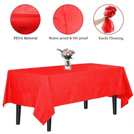 Newthinking Disposable Party Tablecloths, Rectangular, 137 x 274 cm, Pack of 4, Plastic Tablecloth for Party, Wedding, BBQ, Picnic, Christmas (Red)