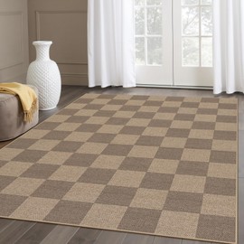 Lahome Checkered Easy Jute Living Room Rugs, 5x7 Large Dining Room Office Carpet Farmhouse Washable Area Rug, Checkerboard Neutral Non Slip Indoor Outdoor Carpet for Bedroom Entry Patio