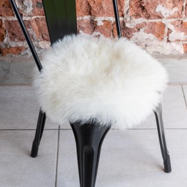 Khara Home Premium 100% Genuine Long Hair Sheepskin Chair Pad 15" Diameter Natural White Seat Cushion Cover for Office, Dinning and Desk Chair Made in Argentina