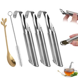 Juego de 3 infusor de té de acero inoxidable para té de hojas sueltas, incluye cuchara elegante y cepillo para polvo de limpieza, filtro de malla fina perfecto, difusor de metal, dispensador de té