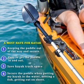 Huntury DoubleHeader Kayak Track Paddle Holder, Save Kayak Track Space, Kayak Paddle Clip, Kayak Track Mount Accessories, Kayak Oar/Fishing Net/Gaff Holder for Fishing, Kayak Fishing Accessories
