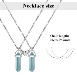 Wekuw Quartz Crystal Pendant, Set of 4 Crystal Gemstone Chain Hexagonal Heart Quartz Crystal Pendant Necklace Luminous Friendship Chain Magnetic Couple Chain Matching Necklace, Metal