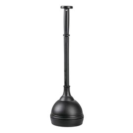 mDesign Plastic Toilet Plunger with Lift & Lock Cover Set, Compact Discreet Freestanding Storage Caddy Holder for Bathroom, Powder Room, Modern Design - Heavy Duty - Hyde Collection - Black