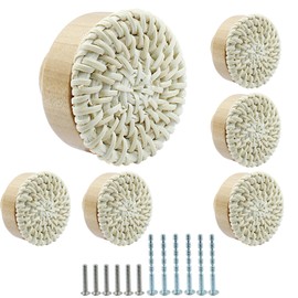 suiwotin 6pcs Rattan Dresser Knobs Boho Knobs, Natural Wood Wicker Woven Drawer Knobs, Wooden Knobs Decorative Cabinet Knobs Pulls Handles for Pantry, Cupboard, Furniture Knobs (White, Large)
