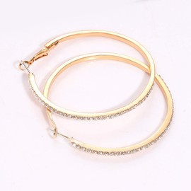 Crystal Hoop Earrings for Women Large Dazzling Rainbow Rhinestone Circle Fashion Earrings Sensitive Ears Pierced Earrings, Metal, cz