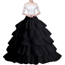 Wohnvoraus Women's Crinoline Petticoat 4 Hoops Underskirt 5 Ruffles Ball Gown Crinoline Half-Slip for Wedding Bridal Dress Black Petticoat Hoop Underskirt