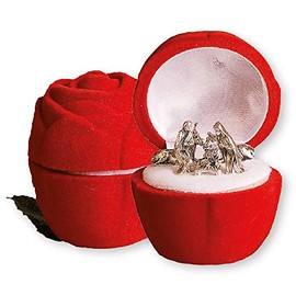 Loving Jesus Set de belén navideño, 5 figuras en miniatura de 2,54 cm, caja de regalo de terciopelo rosa