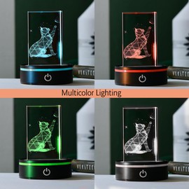 IFOLAINA LED Light Base Lighted Display Stand for Crystal 3D Photo Glass Art Tumbler RGB Multicolor Lighting Round Black Pedestal - Flat