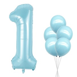 40 Inch Light Blue Number 1 with Latex Balloons, Large Big Foil Number Balloons for Kids Boys 1st Birthday Party Decorations Boys Cute Baby Shower Supplies Anniversary Celebration