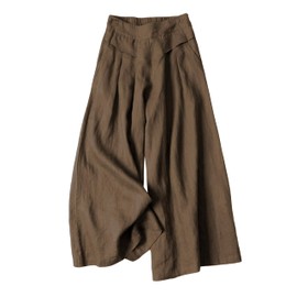 SCUSTY Linen Pants for Women Culottes Capris Wide Leg Palazzo Boho Pants Trousers(DarkKhaki-M)