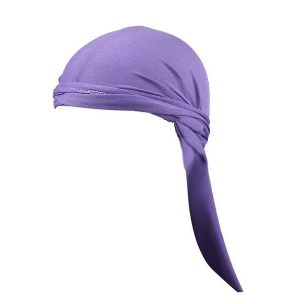 Fxhixiy Cotton Stretchable Premium Durag 360 Waves Extra Long Tail Straps for Men (Purple)