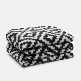 Dreamscene Fleece Blanket Geometric Tile Print FleeceThrow, Soft Cosy Warm Fabric Geometric Tile Design Throw Blanket For Bed Sofa Home Décor, Monochrome - 125 x 150cm