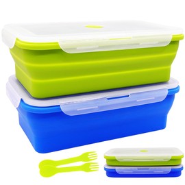 FUSMYE Extra Large Collapsible Silicone Food Storage Containers With Lids, 82.8oz, 2 Pack, Meal Boxes For Kitchen, Foldable Bento Lunch Box For Camping, BPA Free