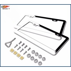 Supercarflash 2× Chrome 304 Stainless Steel Metal License Plate Frame Tag Cover Screw Caps