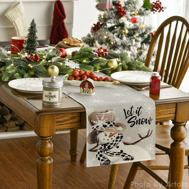 Artoid Mode Snowman Buffalo Plaid Scarf Let It Snow Christmas