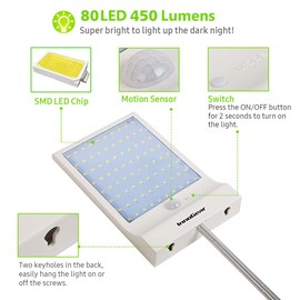 InnoGear Solar Outdoor Lights, 80 LEDs Solar Lights 4 Working Modes Motion Sensor Solar Outdoor Light Wall Lights Security for Barn Porch Garage, Pack of 2