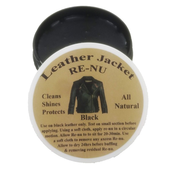 Chalk Mountain Brushes. 8oz All Natural Black Leather Jacket Re-nu Beeswax Conditioner. Cleans, Shines and Protects.