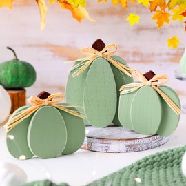 Ferraycle 3 Pcs Fall Pumpkin Decor Fall Wooden Signs 3D Pumpkin Tabletop Decor Farmhouse Sign Rustic Tiered Tray Decorations Block Centerpieces Standing Sign for Home Kitchen Harvest(Green Color)