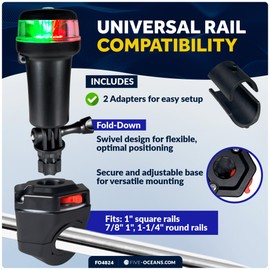 Five Oceans LED Portable Bi-Color Boat Navigation Light, Rail Mount Swivel Base, 2 NM Visibility, IP67 Waterproof, Battery-Operated Anchor Light for Small Boats, Kayaks, Inflatables, Canoes - FO4824
