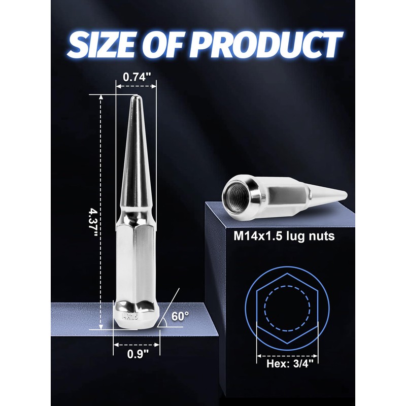 M14x1.5 Spike Lug Nuts 20pcs Black Lug Nuts Compatible with
