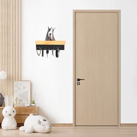 WJUAN Schlüsselbrett mit Ablage und 6 Haken – Wand Schlüsselhalter aus Metall und Holz – Wandorganizer für Flur, Eingang, Küche, Garderobe