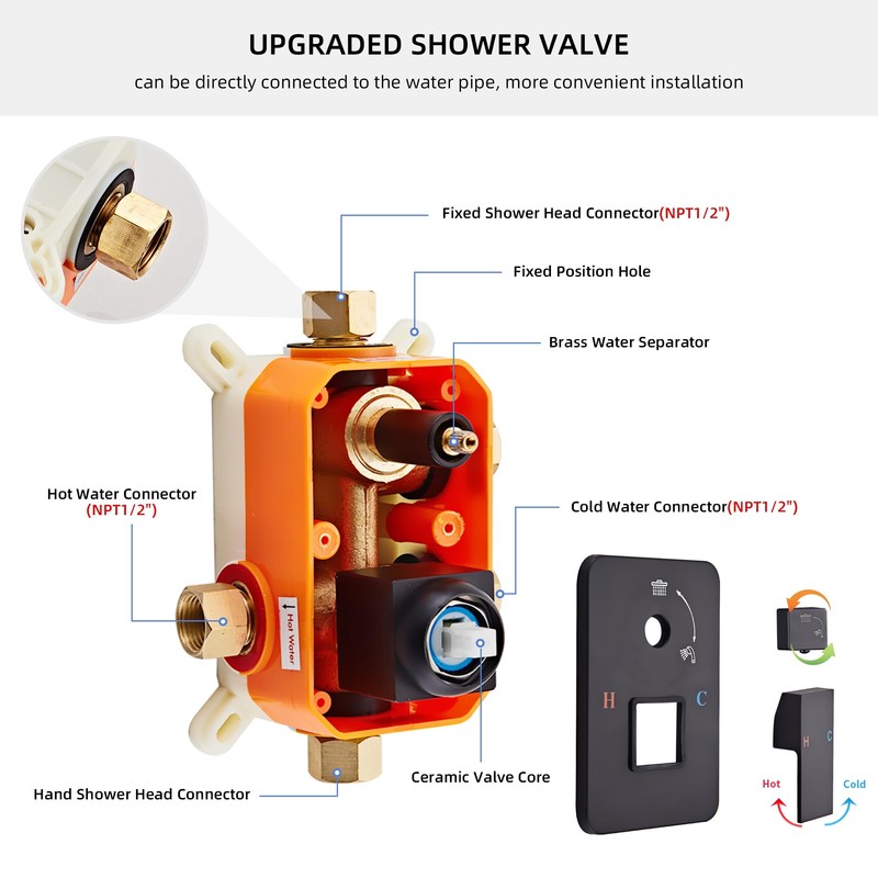 LCEVCGK Shower Faucet Set, Matte Black Rainfall Shower System Complete