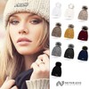 Neverless Women's Knitted Fur Pompom Fur Winter Hat Pom Pom