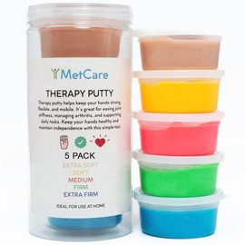 MetCare Therapy Putty 5 Strengths – Extra Soft, Soft, Medium, Firm, Extra Firm for Hand Rehabilitation & Strengthening – Non-Toxic, Colour-Coded Tubs, 57g