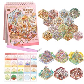 20 Sets 3D Sticker Scene,DIY 3D House Sticker Therapy Set for Adults,Rich Collection of 3D Space Stickers and Storage Spiral Notebook,Room Stickeer Book for Adults Kids