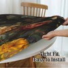 MELEYELIN Elegant Flowers Round Fitted Tablecloth with Elastic Table Cover