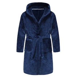 SRVNFBKT - Albornoz suave con capucha para niños y niñas, marino, 11-12 Años