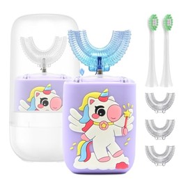 Geacker Kids Electric Toothbrush, U Shaped Toothbrush Kids Sonic Automatic Brush with Cup 5 Brush Head 6 Sonic Clean Modes IPX7 Waterproof Unicorn Design Rechargeable Smart Timer for Children 2-7