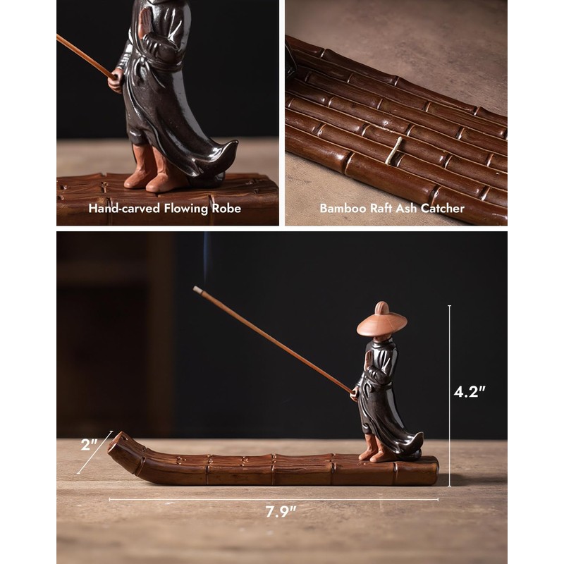 TEAVOR Ceramic Incense Stick Holder with Ash Catcher - Kung