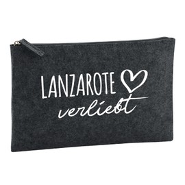 Huuraa Kulturbeutel Lanzarote verliebt Geschenk 1 Liter Charcoal Filz Lanzarote Geschenkidee