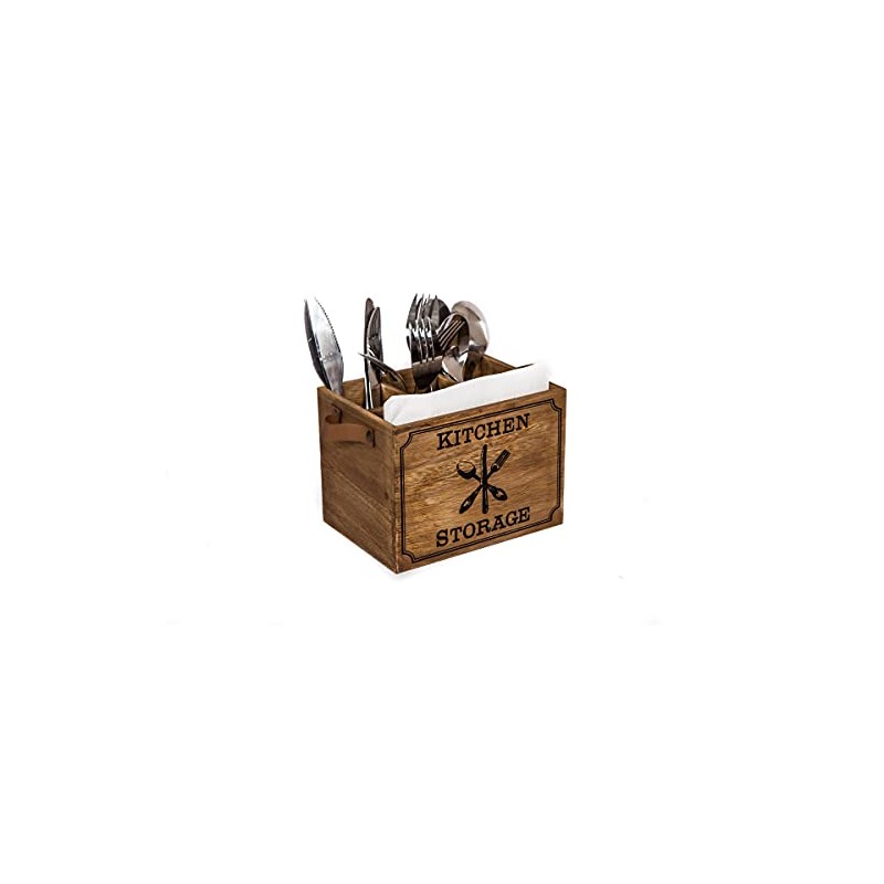 Van Manen Wooden Cutlery Tray with Print and Leather Handle