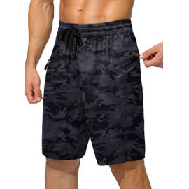 Men's Swim Trunks Quick Dry Board Shorts with Zipper Pockets Beach Shorts Bathing Suits for Men - No Mesh Liner, Grey Camo, XX-Large