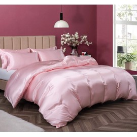 P Pothuiny Satin Duvet Cover Full/Queen, Single Soft Duvet Cover Only, Luxury Silky Like Blush Pink Duvet Cover 90" x 90" Sold Separately - Zipper Closure & Corner Ties