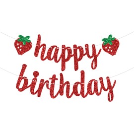 Strawberry Happy Birthday Banner, Sweet One Birthday Decorations, Berry Sweet Girl, Strawberry Theme Birthday Baby Shower Party Decorations, Red Glitter