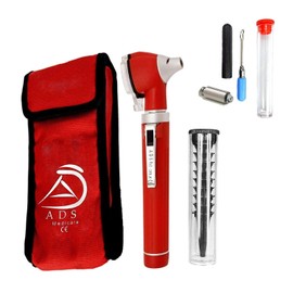 ADS Medi Care ADS Medicare Mini Otoscope ENT Optical Fibre LED Illumination Medical Diagnostic Examination CE Approved with Complimentary Ear Cleaner & Spare Bulb (Red)