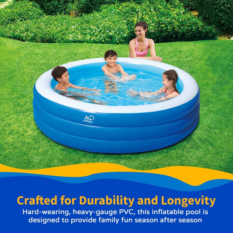 Blue Wave Inflatable Swimming Pool with Cover – 7.5-ft Round