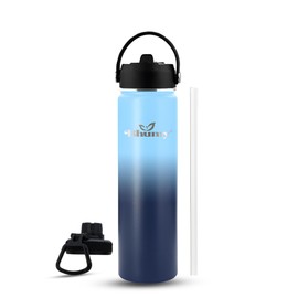 Bhumy Stainless Steel Water Bottles – 24oz Double Wall Stainless Steel Insulated Water Bottle – Water Bottle with Straw and 2 Caps – Leakproof Sports Water Bottle Water for Gym, Office, Travel