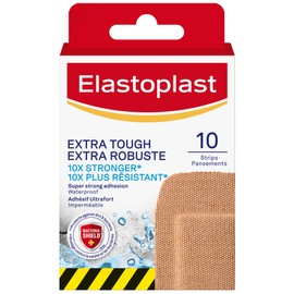 Elastoplast Extra Tough Waterproof XL Bandages (10 Strips) | Waterproof and tough fabric | Super Strong Adhesion | Provides Durable Protection | Bacteria Shield