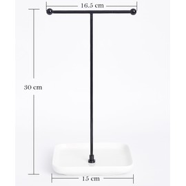 HQSHNY Jewellery Stand - Ceramic Base 31 cm Height, Jewellery Organiser, Aesthetic Jewellery Hanger for Necklaces, Bracelets, Rings, Necklace Display - Minimalist White