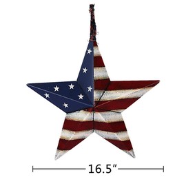 Dimensional Metal Antique Barn Star Rustic Country Primitive Wall Décor,3D Barn Star Indoor Outdoor 4th July Wall Decoration,16.5 inch (American Flag Star)