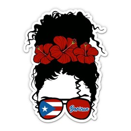 Boricua Messy Bun Girl Puerto Rican Rico Vinyl Sticker - for Water Bottle Phone Car Tumbler Laptop - Waterproof - 3"