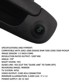 Dasbecan Tailgate Handle with Backup Rear View Camera Compatible with 2002-2008 Dodge Ram 1500 2500 3500 Back up Reverse Camera Night Vision (RCA Connector)