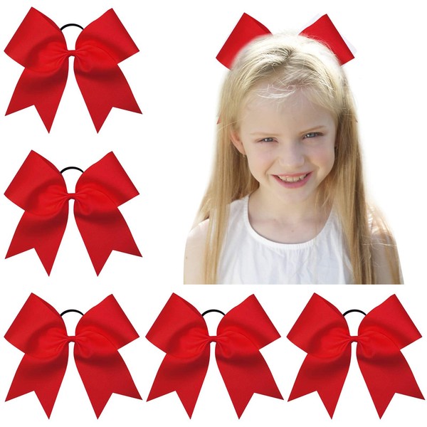 Oaoleer 8inch Jumbo Large Cheer Bows Ponytail Holder Elastic Band Handmade Boutique Hair Accessories for Cheerleading Teen Girls College Women Sports (1PCS, Red)
