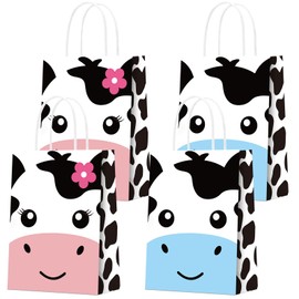 KERINGO 16 PCS Party Bags for Cow Party Favors Bags for Cow Farm Themed Goodie Party Bags Gift Treat Bags Paper Goody Candy Bags for Cow Farm Animals Birthday Party Supplies and Decor