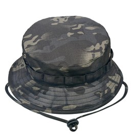 Camo Bucket Boonie Hat for Men Women Military UPF50+ Hunting Bush Jungle Fishing Wide Brim Army Military Sun Cap Safari Hat for Hunting Beach Airsoft Camping (UK, Alpha, One Size, Standard, Black)
